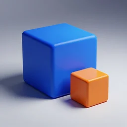 one blue cube and one orange cube, studio light, studio photo, octane render, random = 1