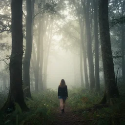 landscape, women, forest, beautiful, fog, amazing light