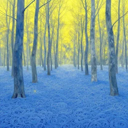 forest of blue spaghetti under a yellow sky, by greg rutkowski