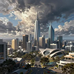 Perth City Western Australia, dreamscape, dramatic lighting, fantasy art illustration, trending on artstation, Aetherpunk