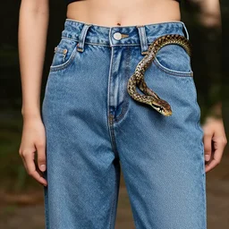 a snake wearing blue jeans