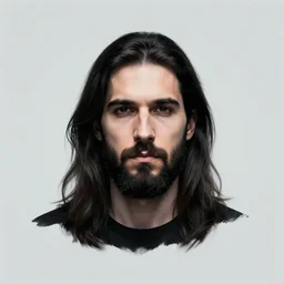 album art. techno. man. long hair. beard. featured on artstation. Logo.