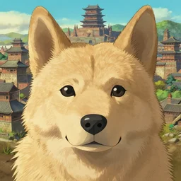 a film still dog face finely textured fur ancient city trending on pixiv fanbox by alex ross by makoto shinkai takashi takeuchi studio ghibli akihiko yoshida