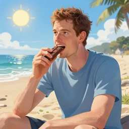 andy murray eating chocolate on the beach, sunshine, illustration, style of sword art online, trending on artstation