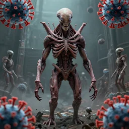 coronavirus in the style of hr giger