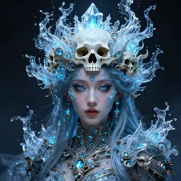 goddess portrait by jessica oyhenart in crown made of skull, bioluminiscent, plasma, ice, water, wind, whimmy, super intricate ornaments artwork by 翼 次 方 cg