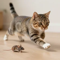 a cat, chasing : a mouse