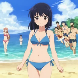 cell shading, a cute anime girl in a bikini on the beach, sharp and clean image, wlop, ilya kuvshinov, artgerm, krenz cushart, greg rutkowski, hiroaki samura, range murata, james jean, katsuhiro otomo, erik jones