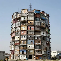 a circular tower, made up of makeshift squatter shacks, dystopia, sony a 7 r 3, f 1 1, fully frontal view, ultra detailed, photographed by sugimoto hiroshi,