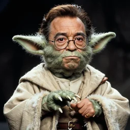film still of Danny Devito!!! wearing his glasses as Yoda in The Empire Strikes Back 1980