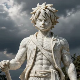 Luffy as a marble statue, extreme detail, photorealistic, sharp focus,