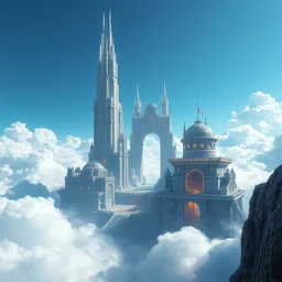 futuristic city in the clouds with portals columbia # film 3 d 8 k resolution concept art