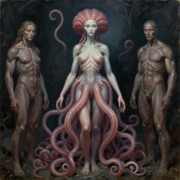 medusa by zdzisław beksiński, dariusz zawadzki, jeffrey smith and h.r. giger, oil on canvas, 8k highly professionally detailed, trending on artstation