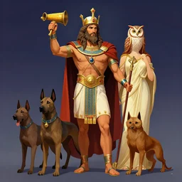 king of the underworld and the dead. he is also a god of wealth. his consort is persephone. his attributes are the drinking horn or cornucopia, key, sceptre, and the three - headed dog cerberus. his sacred animals include the screech owl. he was one of three sons of cronus and rhea, and thus sovereign over one of the three realms of the universe, the underworld.