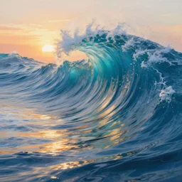 fantastically psychedelic ocean wave, water, ripples, backlit, sunset, refracted lighting, outdoors, elegant, highly detailed, lifelike, photorealistic, digital painting, artstation, illustration, smooth, sharp focus, art by collier, krenz cushart, artem demura alphonse mucha