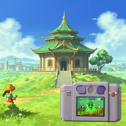 a lonely temple next to an ancient city. screenshot of ocarina of time. nintendo 6 4 ( 1 9 9 6 )