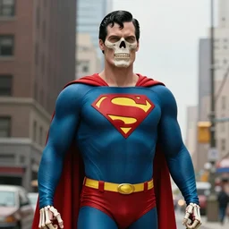 film still of a human skeleton as superman in superman 4 k