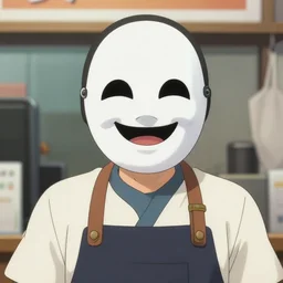 portrait of a cinematic still of miyamotoas as the happy mask salesman, art by lois van baarle and loish and ross tran and rossdraws and sam yang and samdoesarts and artgerm and saruei, digital art, highly detailed, intricate, sharp focus, trending on artstation hq, deviantart, 4 k