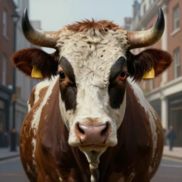 robo - cow downtown london mf doom reptile eyes, wild cow skin. intricate, elegant, highly detailed, centered, digital painting, artstation, concept art, smooth, sharp focus, illustration, artgerm, tomasz alen kopera, peter mohrbacher, donato giancola, joseph christian leyendecker, wlop, frank frazetta