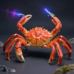 photo of a crab with futuristic laser pistols