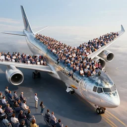 huge sardine tin with wings like an airplane stuffed with people on passenger seats