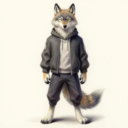 expressive stylized master furry artist digital colored pencil painting full body portrait character study of the sergal wolf fursona animal person wearing clothes by master furry artist blotch