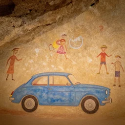 the flintstones'car as depicted in cave paintings, national geographic photograph