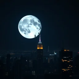 film still of the moon shattering into pieces over manhatten in the new disaster movie, 8 k, night time