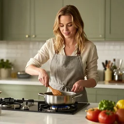photoshoot of model halle berry cooking a meal, 8 k, photorealistic