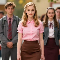 portrait of beautiful young tilda swinton as molly ringwald from the breakfast club, wearing a pink short - sleeved blouse and brown pencil skirt, digital art by eugene de blaas, ross tran, and nasreddine dinet, vibrant color scheme, intricately detailed, in the style of romanticism, cinematic, artstation, greg rutkowski