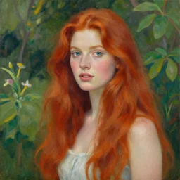a beautiful red haired woman in a garden, beautiful painting by irakli nadar and magali villanueve