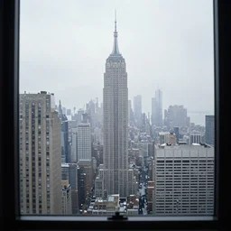 a real photo of new york viewed from a very far away wet skyscraper's window on a rainy day, by saul leiter