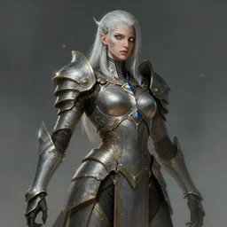 an concept art of the tau queen, pale hair, one eye, intricate details, detailed face, detailed armour, artstation, epic pose, ambient light, by rembrandt