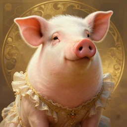 portrait of dreamy and ethereal pig hog, peaceful expression, ornate frilly dress, fantasy, intricate, elegant, beautiful, digital art, beautiful dynamic lighting, golden ratio, highly detailed, digital painting, trending on artstation, concept art, smooth, sharp focus, illustration, photo realistic, art by artgerm and greg rutkowski and alphonse mucha and yoji shinkawa, 4 k