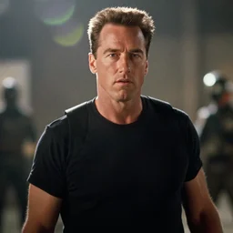 arnold schwarzenegger as john spartan, demolition man movie, cinematic still, movie still, long lens, shallow depth of field, bokeh, anamorphic lens flare, 8 k, hyper detailed, 3 5 mm film grain