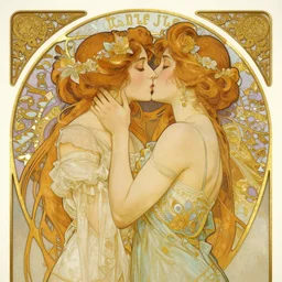 the kiss | highly detailed | high coherence | very intricate | art nouveau | gold filigree | romantic storybook fantasy | soft cinematic lighting | award - winning | painted by mandy jurgens and alphonse mucha and alena aenami | pastel color palette | featured on artstation