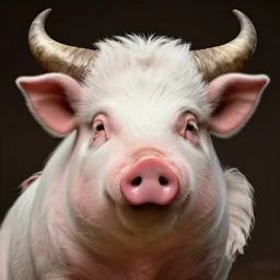 a hyper detailed full face portrait of a anthropomorphic joaquin phoenix as the king of animals, cow horns, pig nose, sheep wool, chicken feathers, horror, by anna podedworna, by miklos ligeti, by diego maricato, by taran fiddler, on artstation