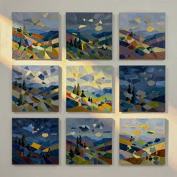 irregular grid, colorful oil on canvas painting