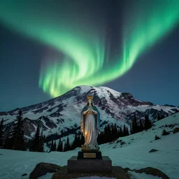 beautiful aurora over mt rainier hdr ray tracing long exposure film virgin mary figure