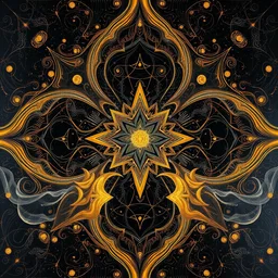 astral music oil painting of abstract surrealist forms by yvonne mcgillivray by michael divine, highly detailed painting, spiritual abstract forms, symmetrical, trending on art station, abstract emotional, very beautiful, fantasy digital art, highly detailed patterned visionary art, by michael divine, cosmic nebula, black gold color scheme