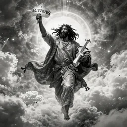 cheef keef ascending into heaven holding actavis, biblical image, style of gustave dore, highly detailed, beautiful, high contrast, black and white