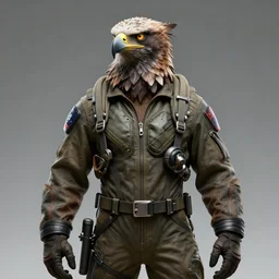 epic professional digital art of a human - eagle hybrid animal wearing human flight jumpsuit, air force jumpsuit, humanoid feathered head, eagle beak, by lisa roet, sam leach, artstation, cgsocietywlop, epic, much wow, much detail