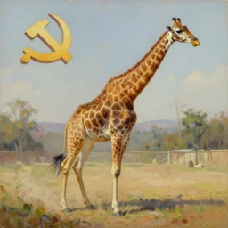 oil painting of a humanoid giraffe overthrows the chinese communist party