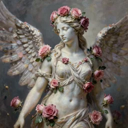 greek goddess statue covered in roses, highly detailed surrealist art, ethereal, trending on art station, emotional surrealism oil painting, very very very very very beautiful, covered in roses, statue