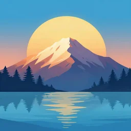 sunrise mountain water vector illustration digital art by evgeny lushpin trending on artstation
