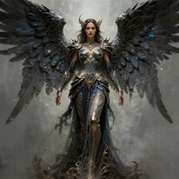 full body center frame digital art, hero pose of gal angel warrior gadot as the beautiful earth queen in futuristic dark seraphim angelic intricate body sculpted cosmic armor and flowey ornate robes, intricately detailed vfx portrait, 8 k, hdr, soft painting, art by krenz cushart and wenjun lin, digital art, concept art, octane render, neo classical appeal award - winning, trending on artstation, ann stokes. 4 k, intricate detailed, jaw dropping, gorgeous, surreal, octane render