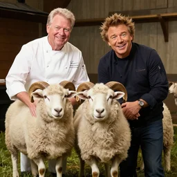 chef gordon!! ramsay!! as a ram sheep sheep with horns! and wool