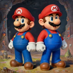 a painting of mario and luigi in the style h. r. giger