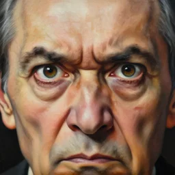 very closeup face, big eyes, angry old man, surrealism, painting by boris vallejo and michael whelan