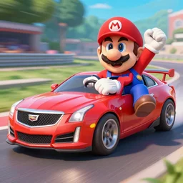 wario driving a cadillac, ultra realistic
